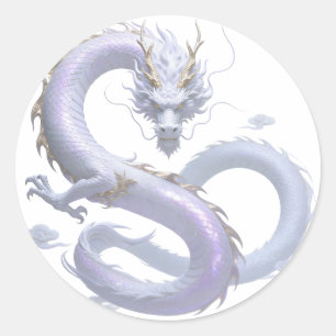 Adesivo Redondo Arte do Dragão Branco   Estética de Fantasia Mític