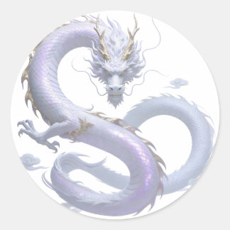 Adesivo Redondo Arte do Dragão Branco | Estética de Fantasia Mític