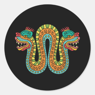 Adesivo Redondo Arte do México Cobra de Serpentes de Dupla Cabeça 