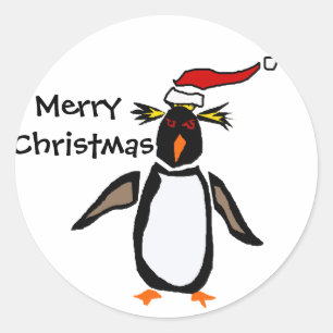 Adesivo Redondo Arte do Natal do pinguim de Rockhopper