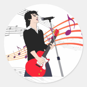 Adesivo Redondo Arte do Rocker Cara Guitar Player