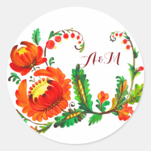 Adesivo Redondo Arte do ucraniano de Petrykivka