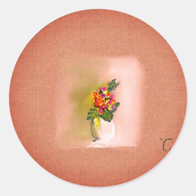 Adesivo Redondo Arte do vaso da Flor (Frente)