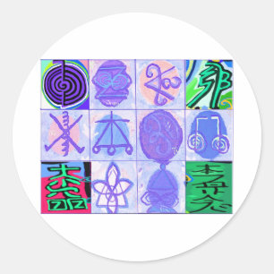 Adesivo Redondo Arte do vintage dos símbolos de KARUNA REIKI pela