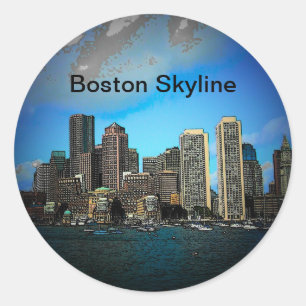 Adesivo Redondo Arte dos desenhos animados da skyline de Boston