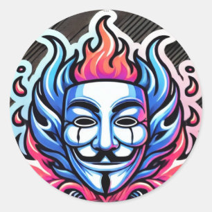 Adesivo Redondo Arte Elétrica de Fogo Mask Inspirada por Anônimos