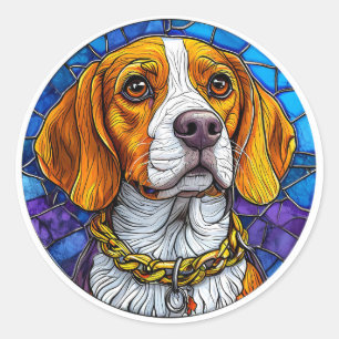 Adesivo Redondo Arte em Vidro Pintado de Cachorro Beagle