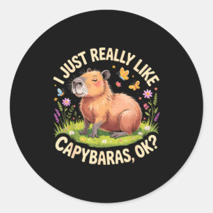 Adesivo Redondo Arte engraçada de capivara para homens mulheres cr