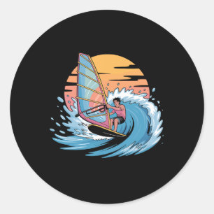 Adesivo Redondo Arte Engraçada de Windsurf para Homens Mulheres Wi