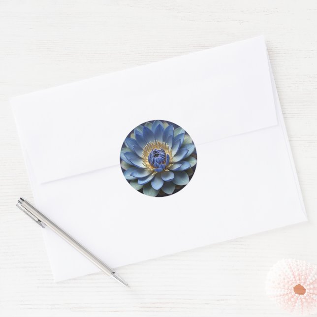 Adesivo Redondo Arte Espiritual Zen Azul Flor (Envelope)