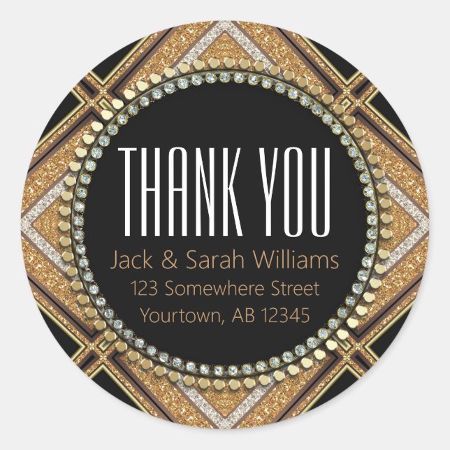 Adesivo Redondo Arte Esquadra-D Deco Dourado Preto Obrigado Redond (Frente)