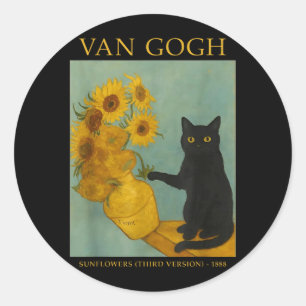 Adesivo Redondo Arte Estrelado Gato Preto Com Flores