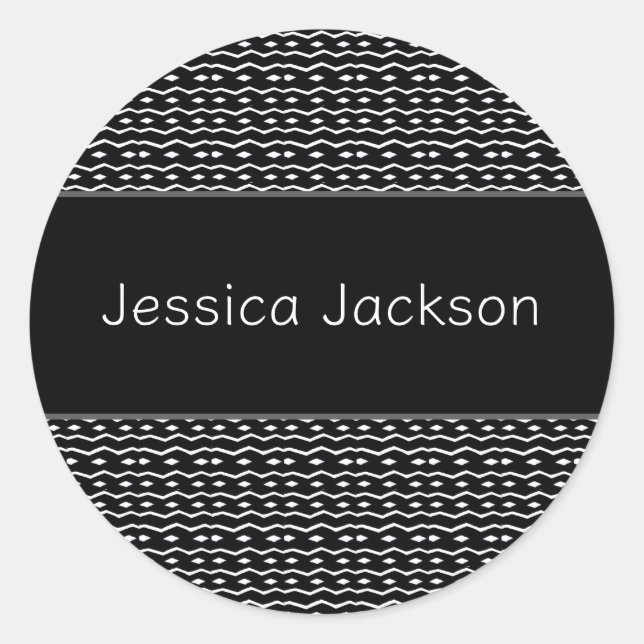 Adesivo Redondo Arte étnica africana, padrão preto e branco (Frente)