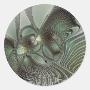Adesivo Redondo Arte Fantasia Abstrata Oliva Verde Cinza Fractal