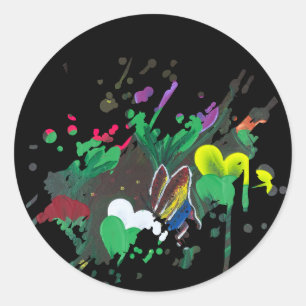 Adesivo Redondo Arte feita à mão - Borboleta em Flor