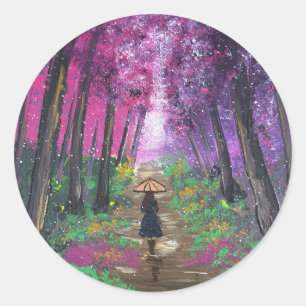 Adesivo Redondo Arte feita à mão - Caminhando sozinho