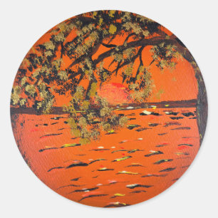 Adesivo Redondo Arte feita à mão - Pôr do sol dourado