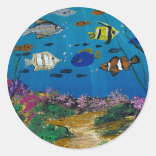 Adesivo Redondo Arte feita à mão - profundezas do oceano