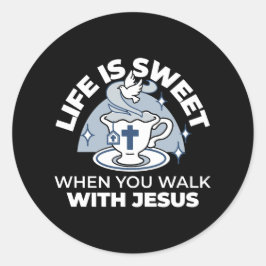 Adesivo Redondo Arte Fiável - Teacup com Cruz e Dove