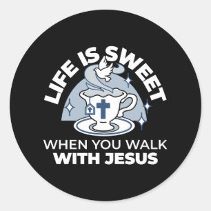 Adesivo Redondo Arte Fiável - Teacup com Cruz e Dove