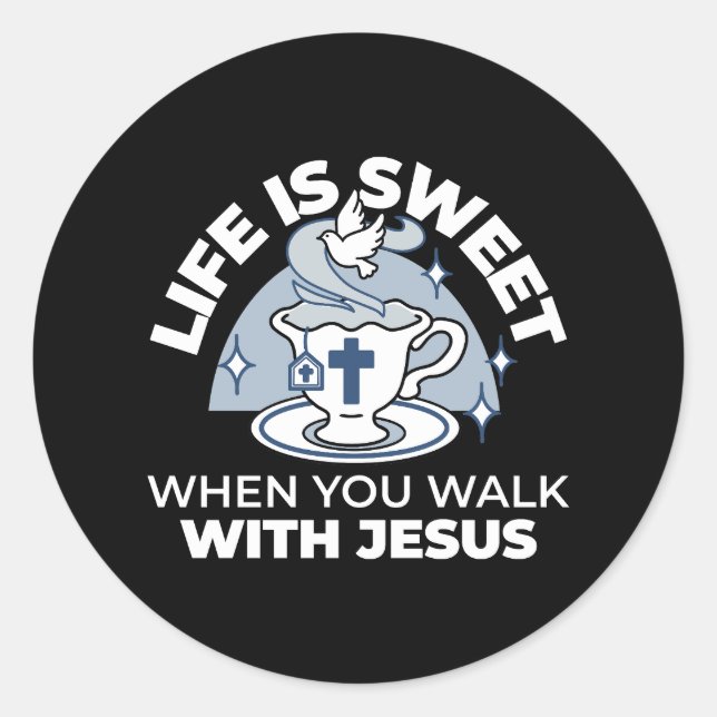 Adesivo Redondo Arte Fiável - Teacup com Cruz e Dove (Frente)