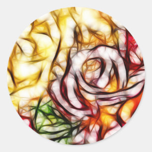 Adesivo Redondo Arte Floral Abstrata Amarela Luz Rosa Brilho