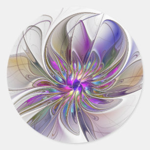 Adesivo Redondo Arte floral abstrata fractal colorida e energética