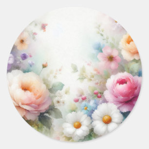 Adesivo Redondo Arte Floral Aquarela Adicione Seu Texto Modelo em 