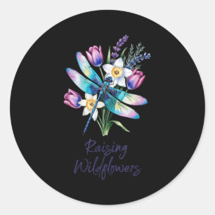 Adesivo Redondo Arte floral de libélula de flores silvestres para