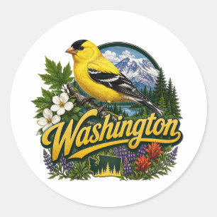 Adesivo Redondo Arte Floral de Pintassilgo de Washington