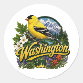 Adesivo Redondo Arte Floral de Pintassilgo de Washington