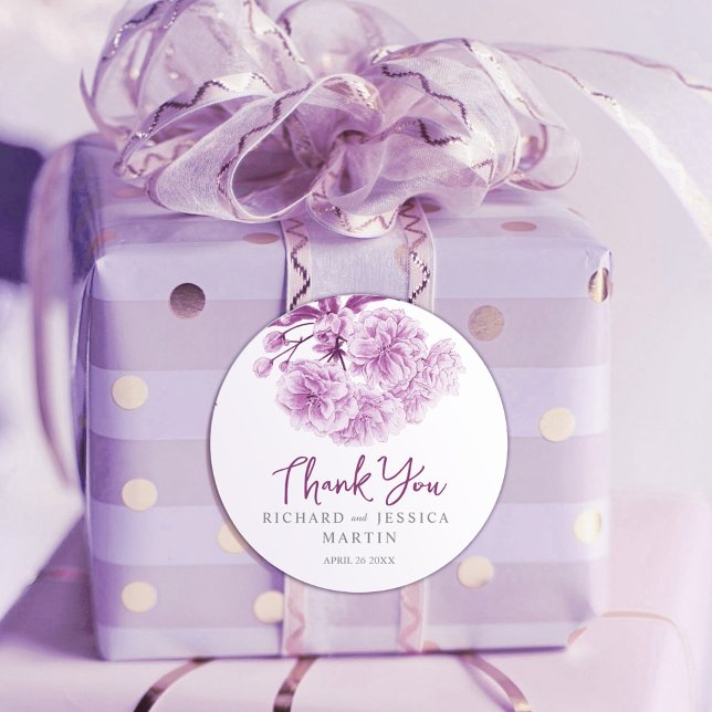 Adesivo Redondo Arte floral floral de flores roxas de casamento (Criador carregado)