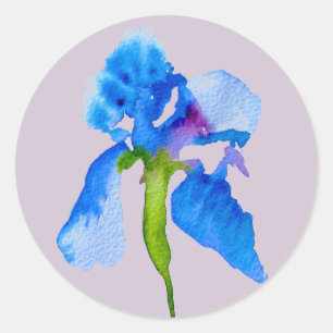 Adesivo Redondo Arte floral moderna do casamento da íris azul