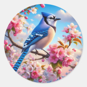 Adesivo Redondo Arte Floral/primavera Blue Jay