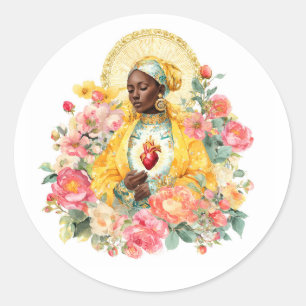 Adesivo Redondo Arte Floral Religiosa Nossa Senhora da Graça Virge