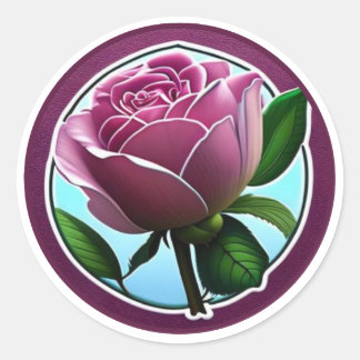 Adesivo Redondo Arte Floral Rosa Rosa Elegante