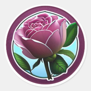 Adesivo Redondo Arte Floral Rosa Rosa Grande Elegante
