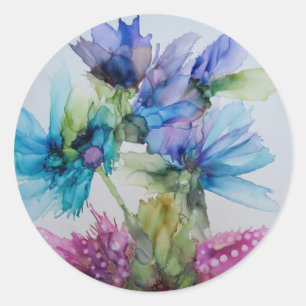 Adesivo Redondo Arte Floral Verde Cor-de-Rosa Púrpura e Verde Colo
