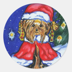 Adesivo Redondo Arte Folclórica de Yorkie