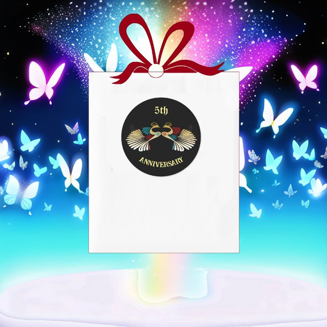 Adesivo Redondo Arte Foliar Decorativa do Ouro Peacocks (Anniversary Golden Peacocks Decorative Folk Art Classic Round Sticker)