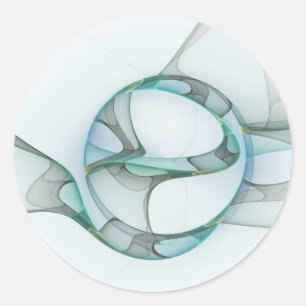 Adesivo Redondo Arte fractal abstrata moderna azul turquesa cinza