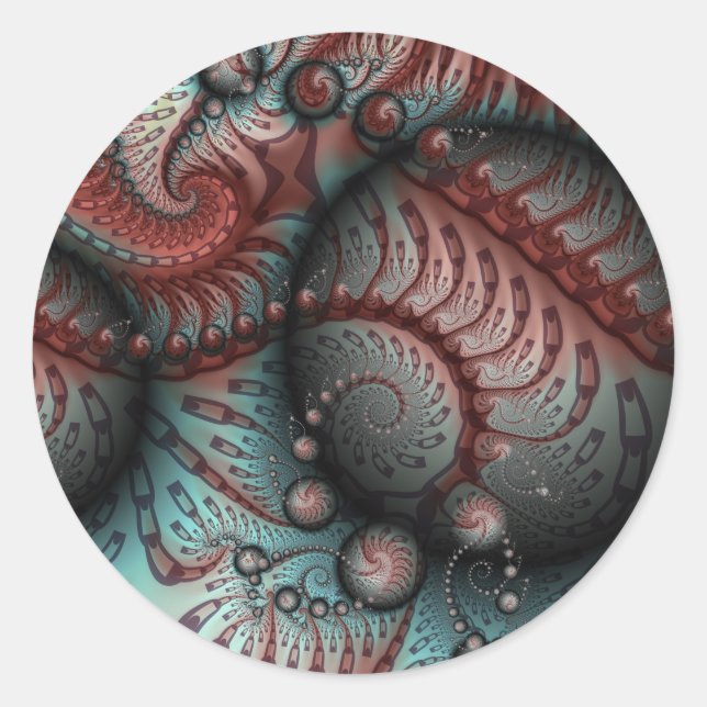 Adesivo Redondo Arte fractal abstrata vívida fantasia marrom azul (Frente)
