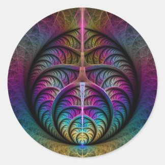 Adesivo Redondo Arte Fractal Abstrato com Padrão Trippy