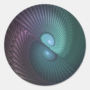 Adesivo Redondo Arte fractal abstrato moderno colorido de duas esp
