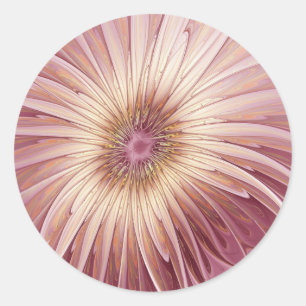 Adesivo Redondo Arte fractal de flor abstrata e tons de Borgonha
