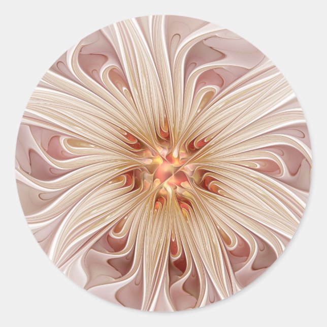 Adesivo Redondo Arte fractal de flor pastel de pêssego moderno abs (Frente)