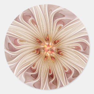 Adesivo Redondo Arte fractal de flor pastel pêssego moderno abstra