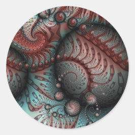 Adesivo Redondo Arte fractal fantasia vívida abstrata azul marrom