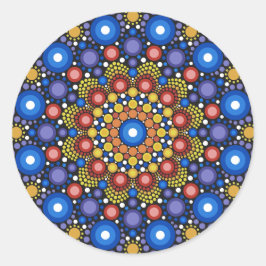 Adesivo Redondo Arte Fractal Floral Dotada Retro Mandala