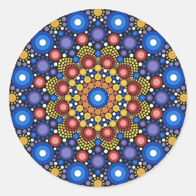 Adesivo Redondo Arte Fractal Floral Dotada Retro Mandala (Frente)